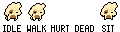 Various pixel art animations of Sundae as a character from Nuclear Throne.